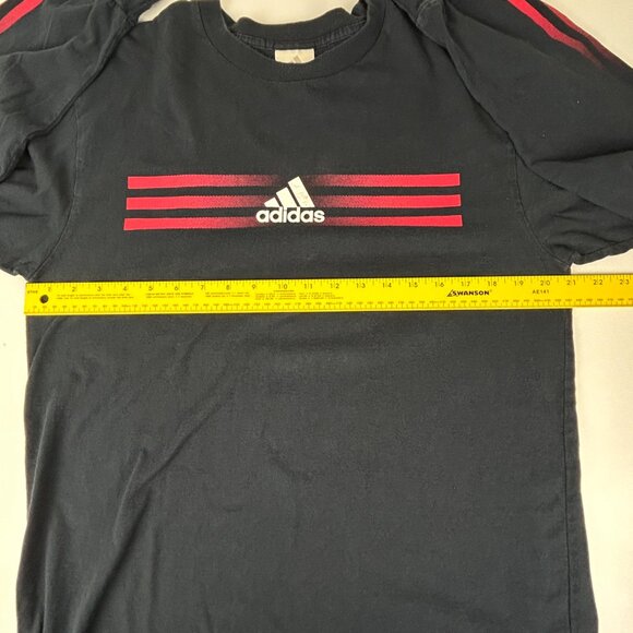 Adidas Shirt Youth L Black Three‎ Stripes Graphic Y2K Long Sleeve Boys Pullover - Picture 5 of 10